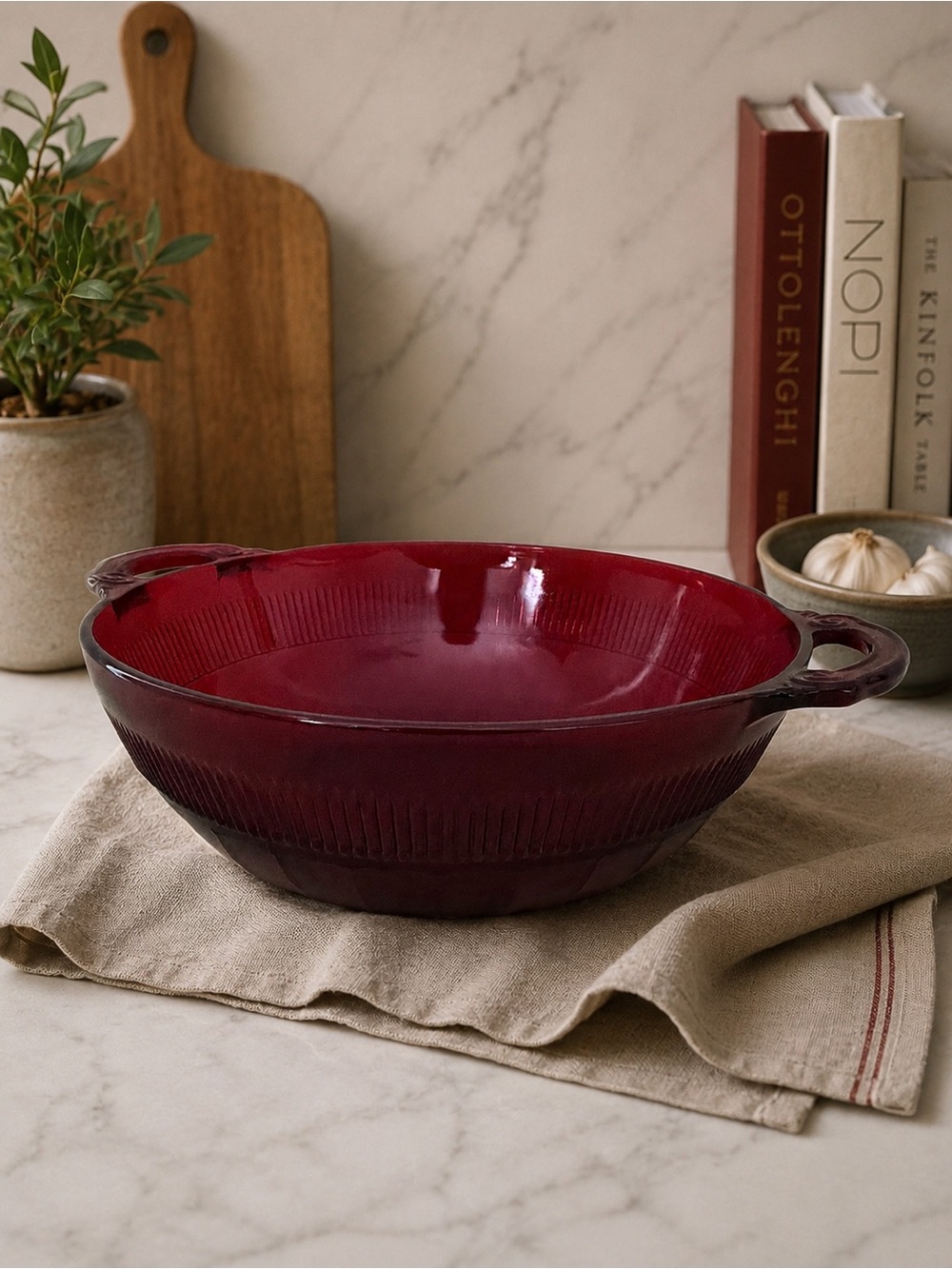 Coronation Royal Ruby Red Serving Berry Bowl Depression Glass by Anchor Hocking